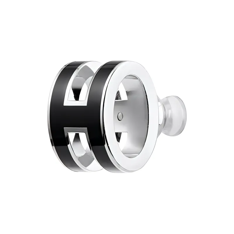 HERMES Enamel Stud Earrings Women's Black, With Silver Inlay-1