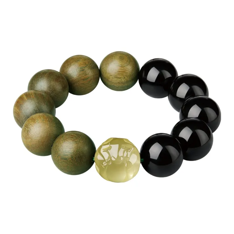 Moonstone Edge Green Sandalwood Wooden Bracelets Men's-12