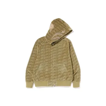 A BATHING APE Logo Monogram Velour Shark Full Zip Hoodie