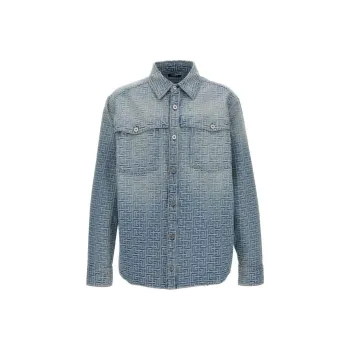 BALMAIN Monogrammed Denim Overshirt