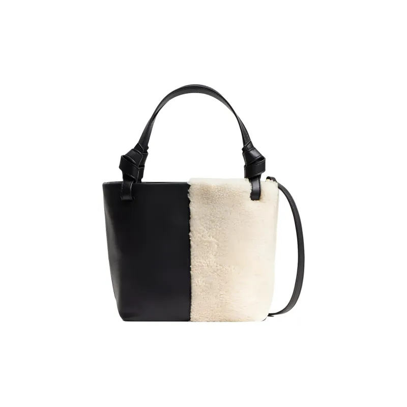 Staud Leather With Shearling And Shearling Shoulder Bag Crossbody Bag Handbag Mini Women's Black/White-2