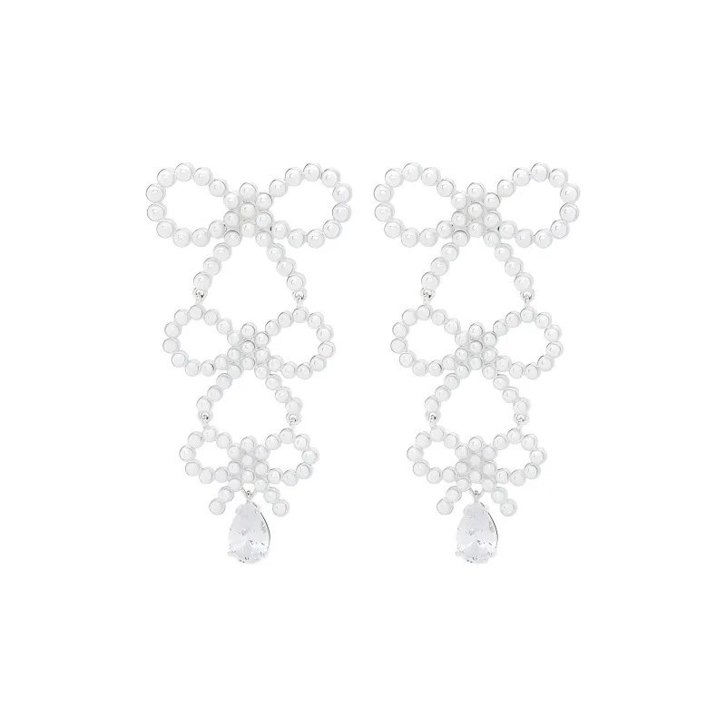 Self portrait Tiered Embellished Bow Earrings-0