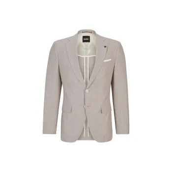 HUGO BOSS SS24 Slim-Fit Jacket In A Micro-Patterned Cotton Blend Business Suits Coats Men's Light Brown