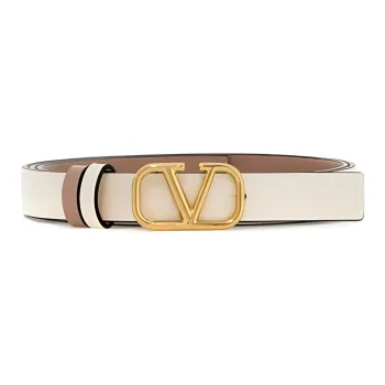 Valentino Emblem Logo Design Leather Belts Women's Beige  