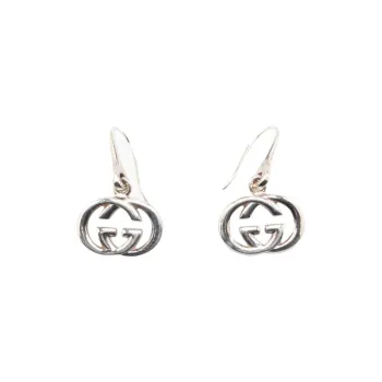GUCCI 2000 2015 Sterling Silver Interlocking G Drop Hook Earrings