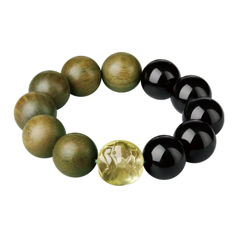 Moonstone Edge Green Sandalwood Wooden Bracelets Men's-0