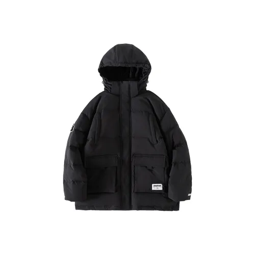STARTER Letter Solid Color Hooded Loose Fit Down Cozy tweed-style Unisex Black