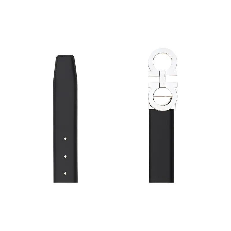 FERRAGAMO Calfskin Leather Belts Men's Black Width 3.3cm-1