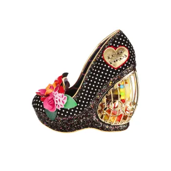 IRREGULAR CHOICE Canary Cabaret Wedge Heel High Heels 14cm Women's Black