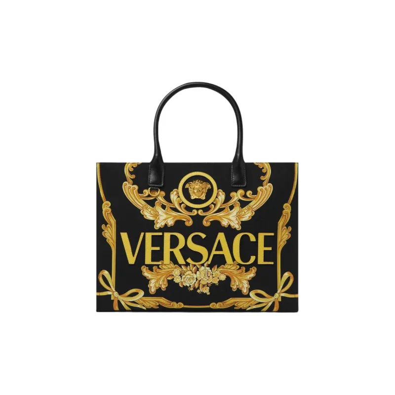 FANSIZHE La Medusa Cotton Tote Bag, Shopping Bag, Handbag Large Size Women's Black & Gold-0
