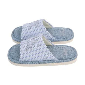 SHIGUDE Cotton Linen Blend Slippers Women's, Denim Blue