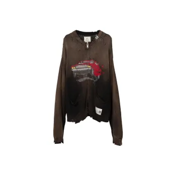 Maison Mihara Yasuhiro Zip Up Intarsia Knit Cardigan