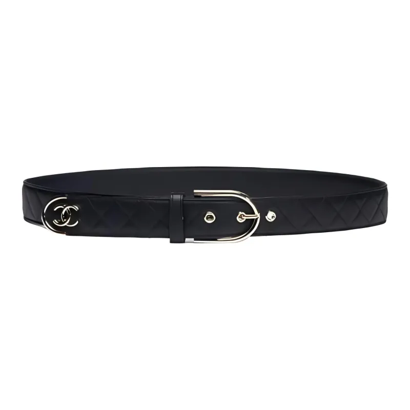 CHANEL - Leather Belts Unisex Black --0