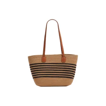 RKM Straw Woven Shoulder Bag Regular Women's Khaki/Ecru
