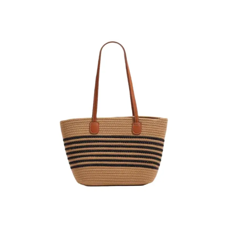 RKM Straw Woven Shoulder Bag Regular Women's Khaki/Ecru-0
