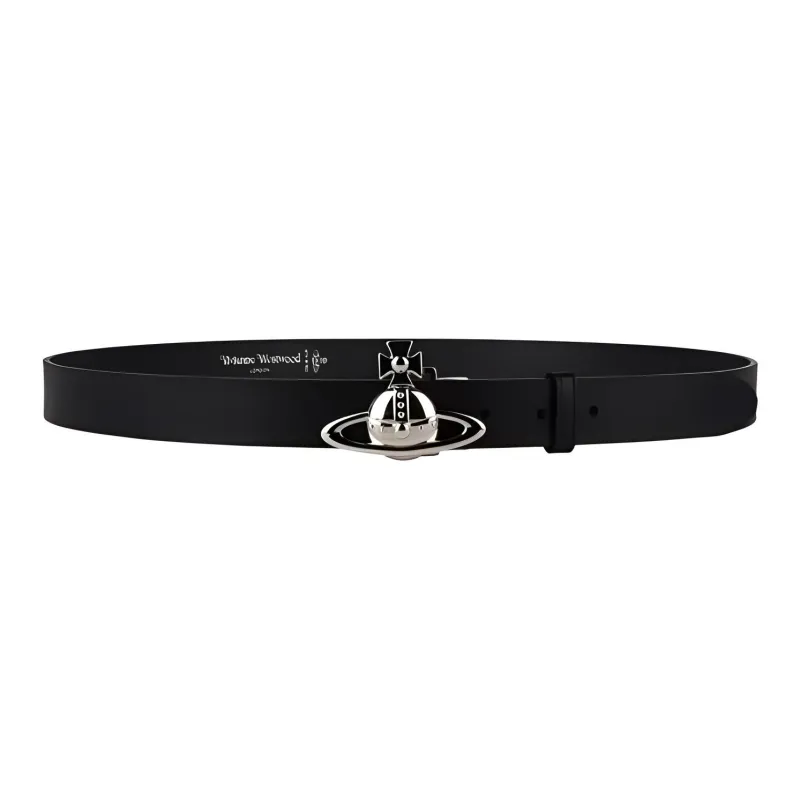 Vivienne Westwood Emblem Design Smooth Buckle Leather Belts Men's Black-1