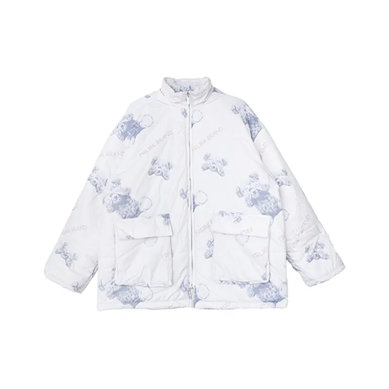 FRLMK Puffer Jackets Unisex Blue With White Lettering-0