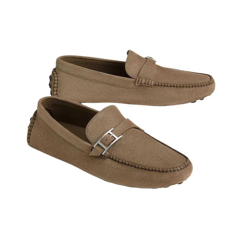 HERMES Idylle Gommino Loafers Men's Brown-2