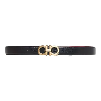 FERRAGAMO Double Sided Design Calfskin Leather Belts Men's Black Width 3.5CM