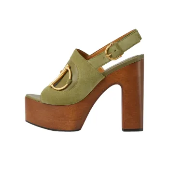 GUCCI Horsebit One Strap Sandals 13cm Women's Light Green