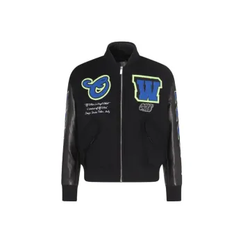 OFF WHITE Zip Up Long Sleeved Varsity Jacket