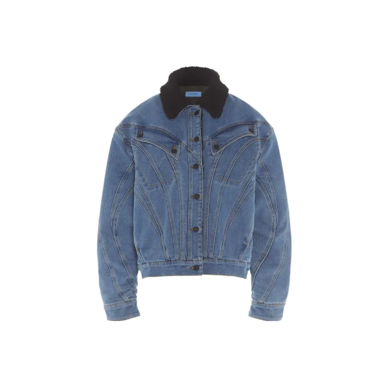 Mugler Denim Jackets Unisex Light Blue-0