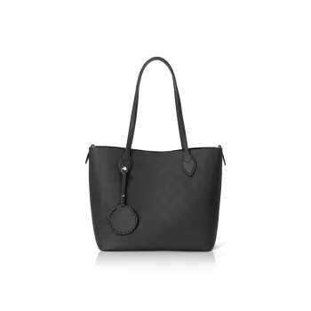 ROBERTA DI CAMERINO Cow Leather Tote Bag, Shoulder Bag Large Size Women's Classic Black/Elephant Gray