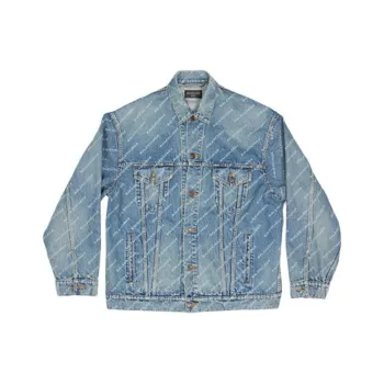 Balenciaga All Over Logo Oversized Denim Jacket