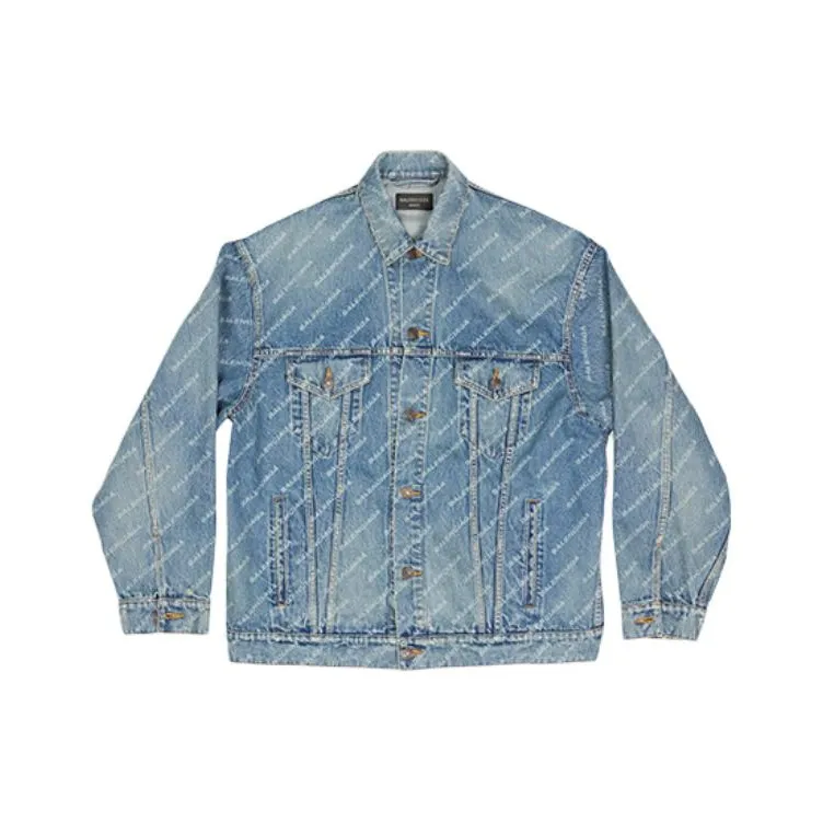 Balenciaga All Over Logo Oversized Denim Jacket-0
