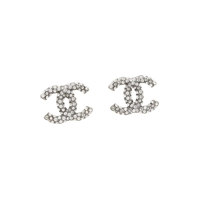 CHANEL Synthetic Cubic Zirconia Stud Earrings Women's Silver-0