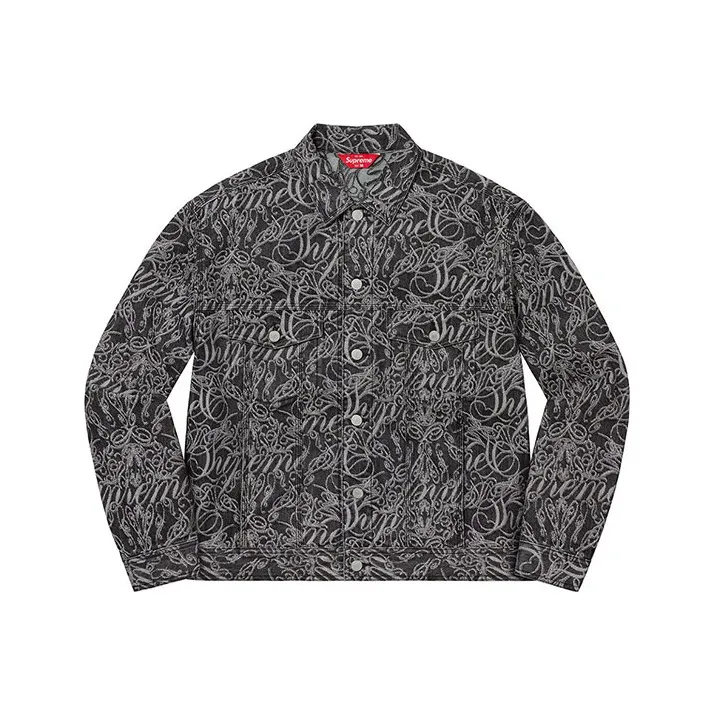 Supreme Script Jacquard Denim Trucker Jacket Washed Black-3