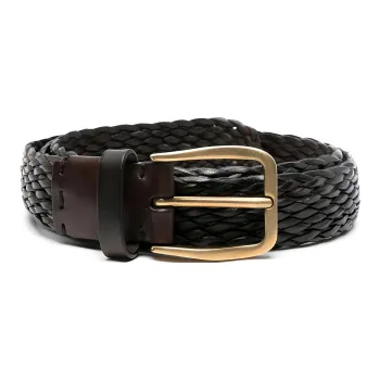 Brunello Cucinelli Pin Buckle Woven Design Leather Belts Men's Black Width  3cm