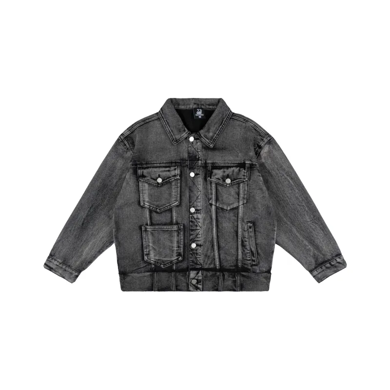 XINYINSU Denim Jacket Spring And Autumn Unisex Black-0