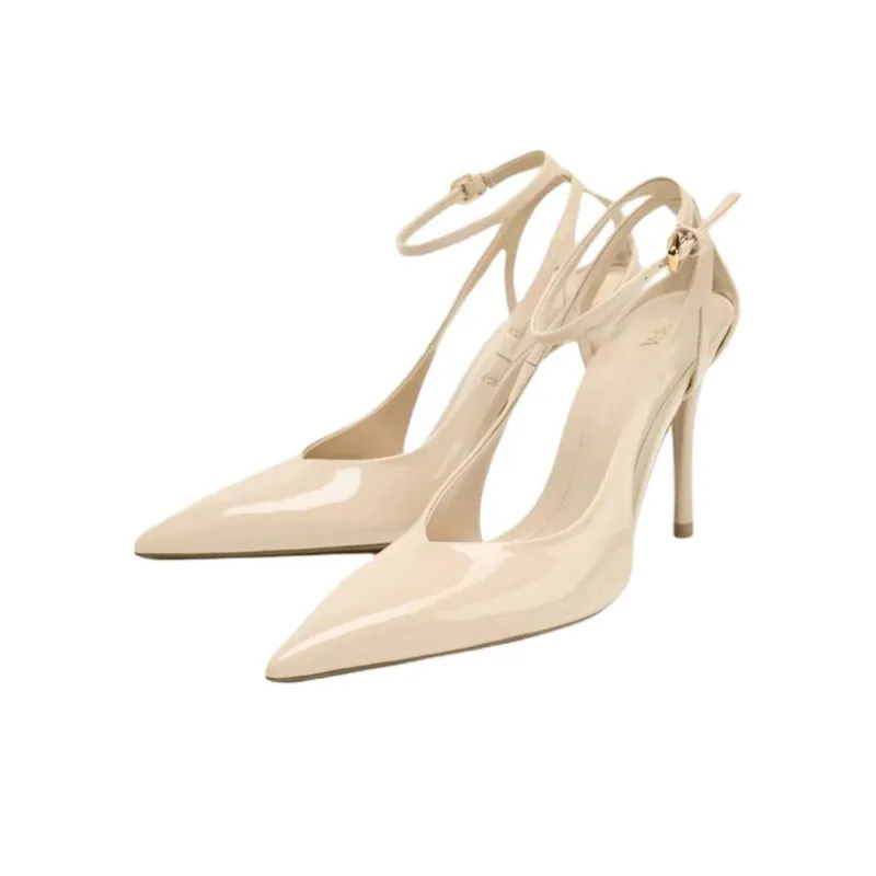 ZARA Slim Heel High Heels 10cm Women's White-2