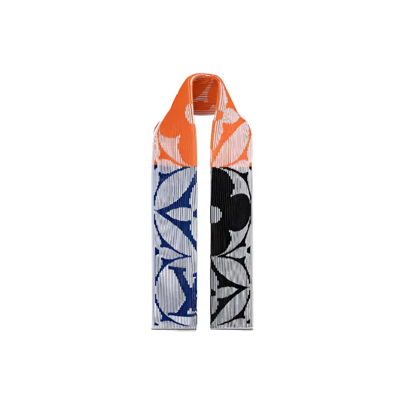 LOUIS VUITTON RIB FLOWER Knit Scarves Men's Orange/Blue/Black-2