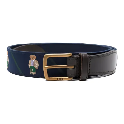Polo Ralph Lauren Metal Carving Pin Buckle Design Leather Belts Men's Black -