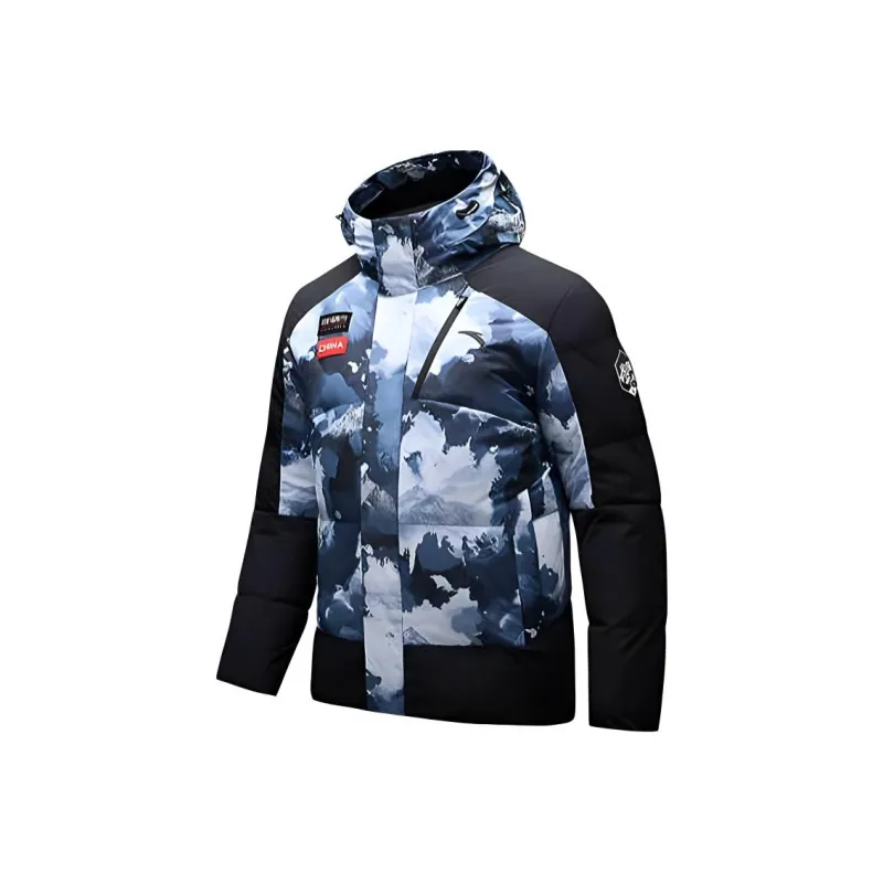 Anta Down Jacket Men's Ancient Wall Gray/Full-Print/Basic Black-0