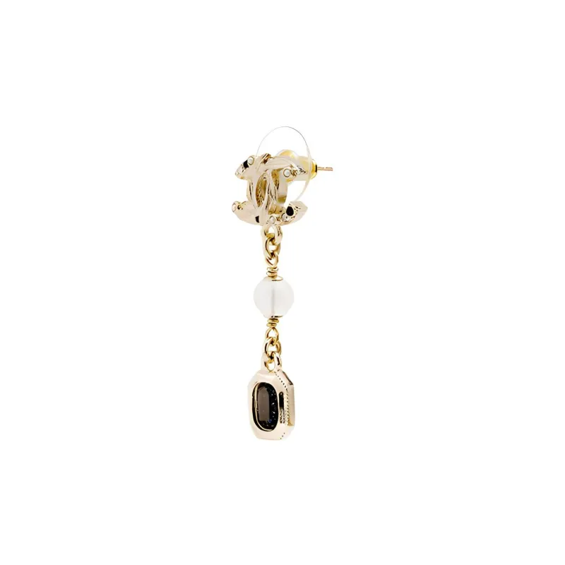 CHANEL Metal Earrings Women's Gold/Black-1