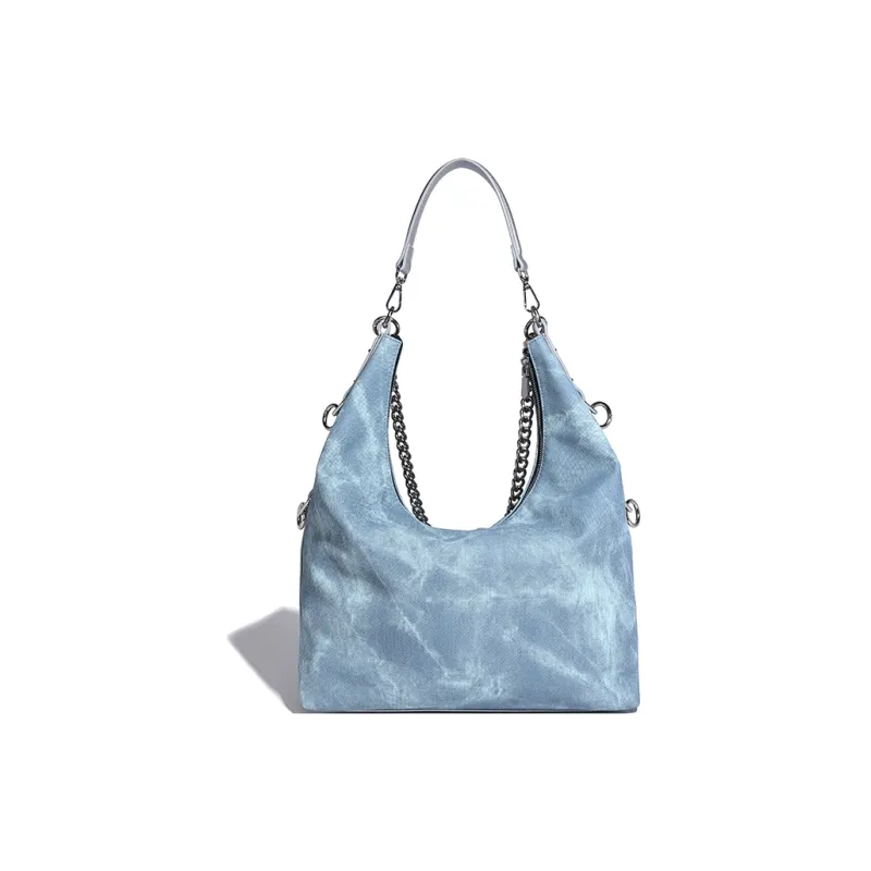 Vigno Synthetic Leather Tote Shoulder Armpit Bag Women's Blue/Dark Blue-3