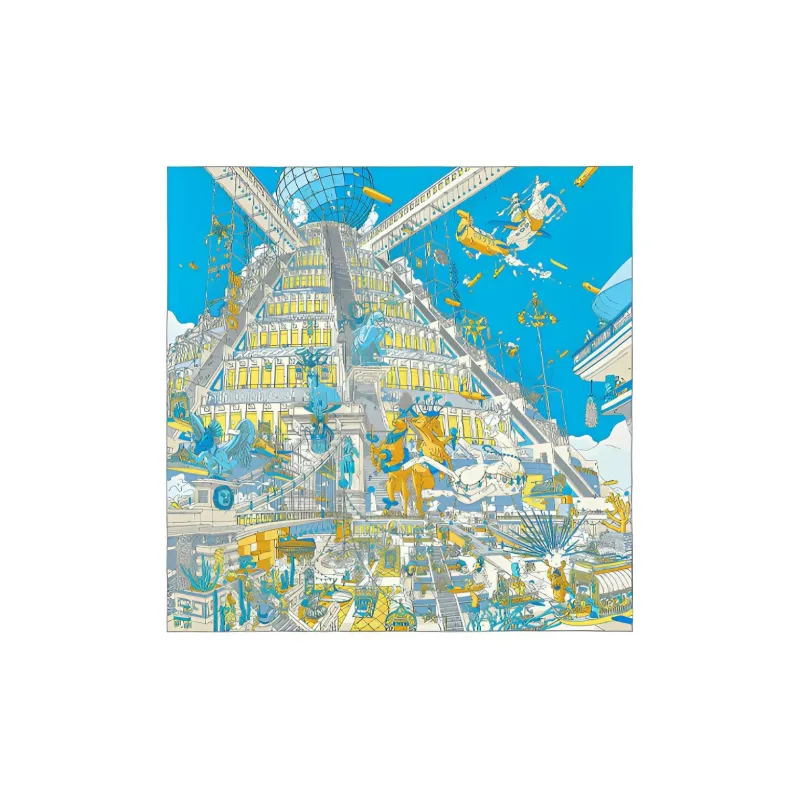HERMES Silk Scarves Women's Blue/Yellow/Gold-0