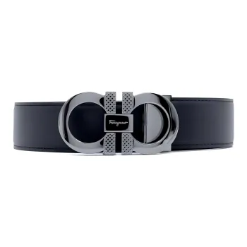 FERRAGAMO Letter Logo Smooth Buckle Cow Leather Leather Belts Men's Black Width  3.5cm