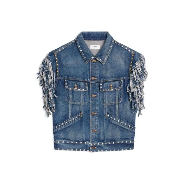 CELINE Stud Embellished Sleeveless Denim Vest-0