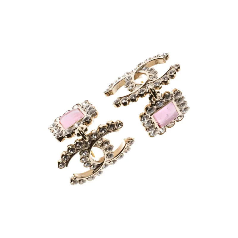 CHANEL Rhinestone Earrings Women's Pink-1