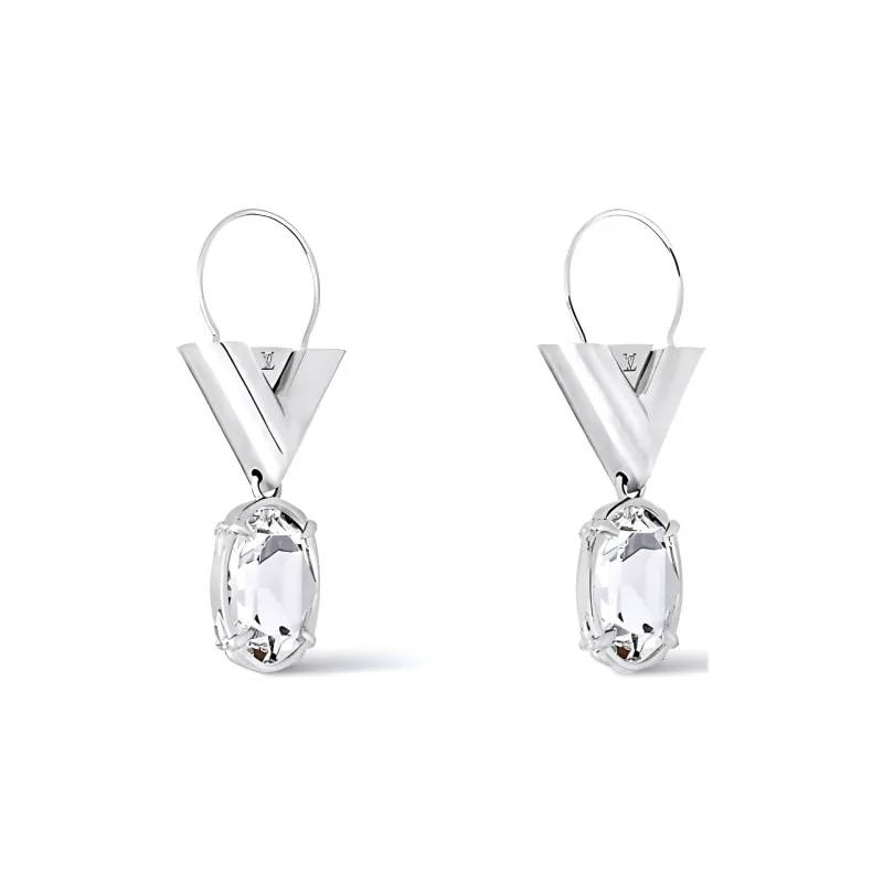 LOUIS VUITTON Metal Faux Crystal Earrings Women's Silver-2