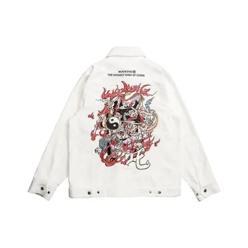 WOOKONG Loose Fit Denim Jacket Unisex White