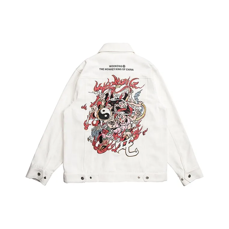 WOOKONG Loose Fit Denim Jacket Unisex White-0