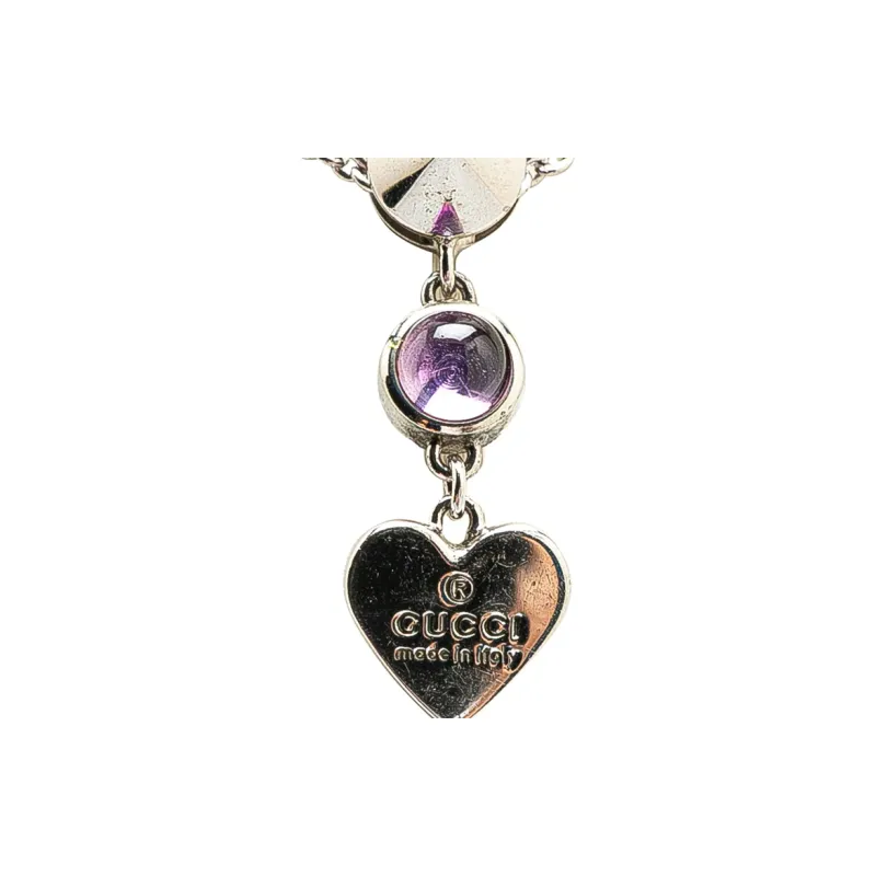GUCCI 2000 2024 Sterling Silver Heart Amethyst Drop Pendant Necklace-2