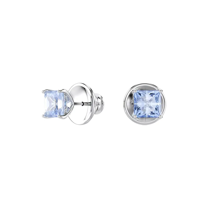 Swarovski Crystal Rhodium-plated Stud Earrings Unisex Blue-1