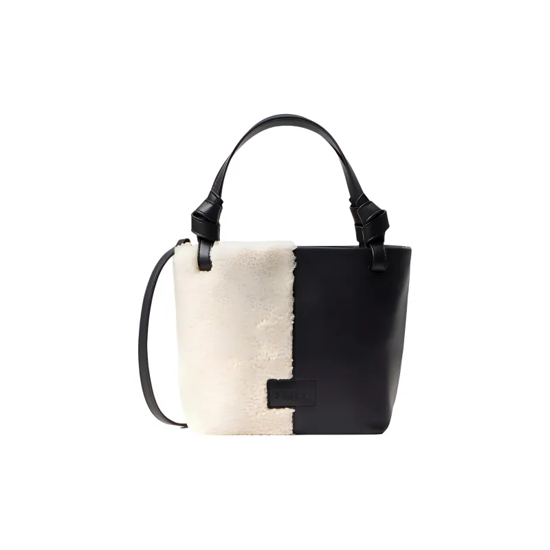 Staud Leather With Shearling And Shearling Shoulder Bag Crossbody Bag Handbag Mini Women's Black/White-3