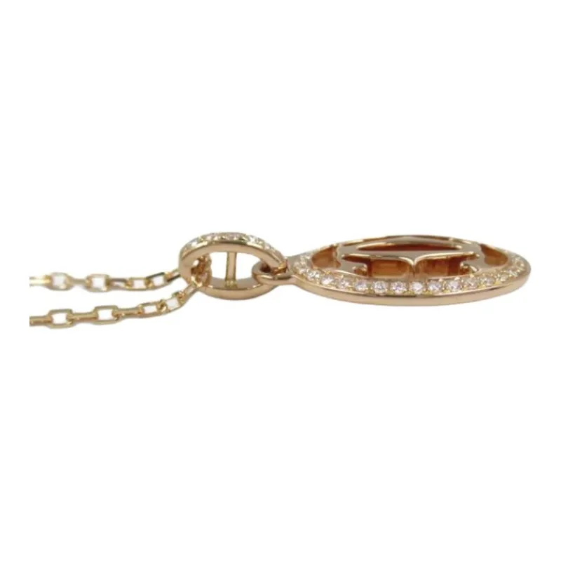 Cartier 2010s Pre owned 18kt Rose Gold Double C Diamond Pendant Necklace-6